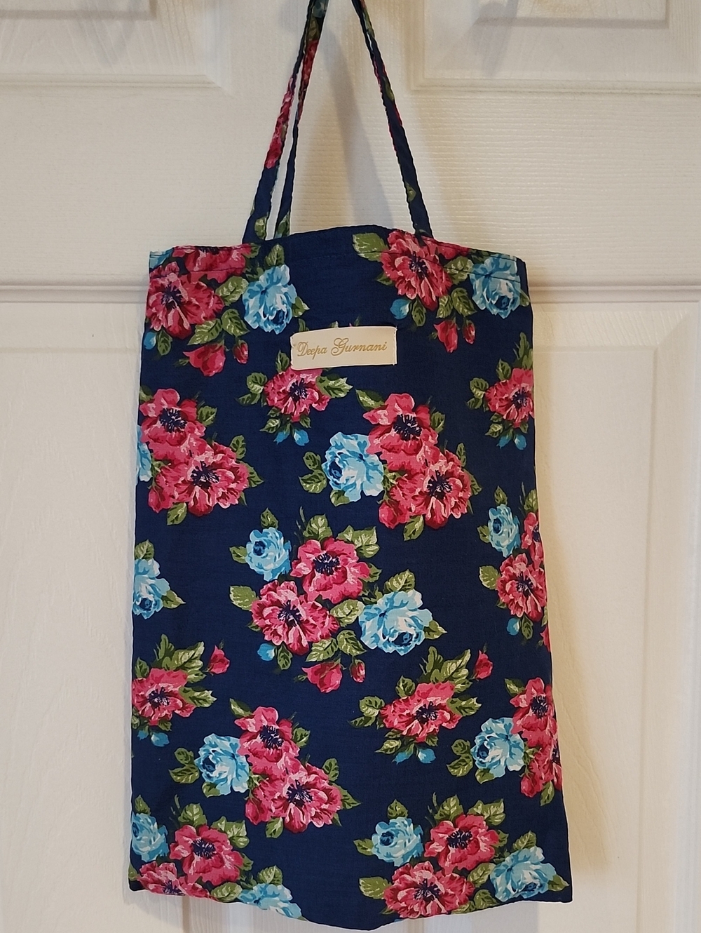 Deepa Gurnani Navy Floral Tote Bag - Pink & Blue Flowers